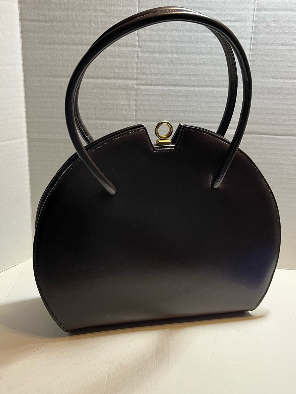 Dofan France Vintage Classic Black Leather Dome Handbag